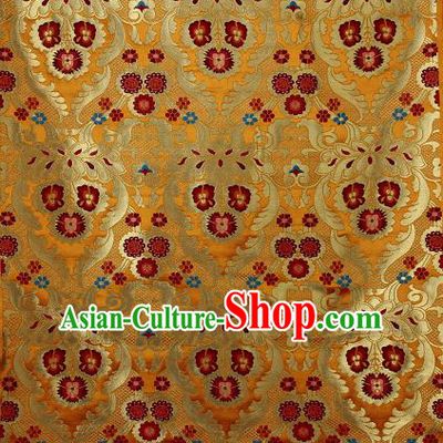 Asian Chinese Traditional Phoenix Galsang Flowers Pattern Yellow Brocade Tibetan Robe Satin Fabric Silk Material