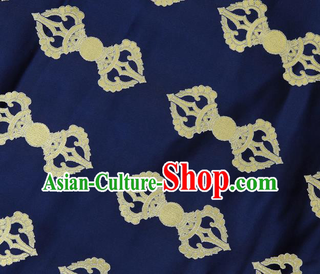 Asian Chinese Traditional Vajra Pattern Navy Brocade Tibetan Robe Satin Fabric Silk Material Asian Chinese Traditional Vajra Pattern Navy Brocade Tibetan Robe Satin Fabric Silk Material
