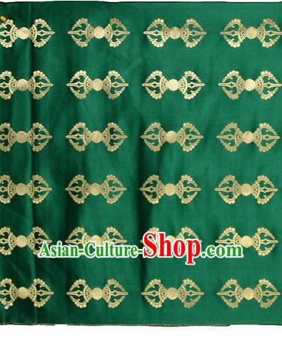 Asian Chinese Traditional Vajra Pattern Green Brocade Tibetan Robe Satin Fabric Silk Material