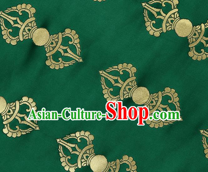 Asian Chinese Traditional Vajra Pattern Green Brocade Tibetan Robe Satin Fabric Silk Material
