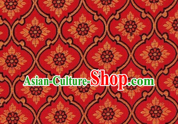 Asian Chinese Traditional Sunflowers Pattern Red Brocade Tibetan Robe Satin Fabric Silk Material