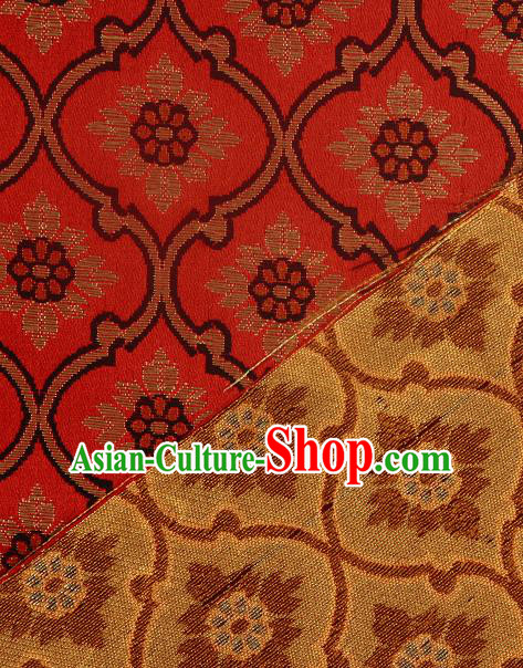 Asian Chinese Traditional Sunflowers Pattern Red Brocade Tibetan Robe Satin Fabric Silk Material