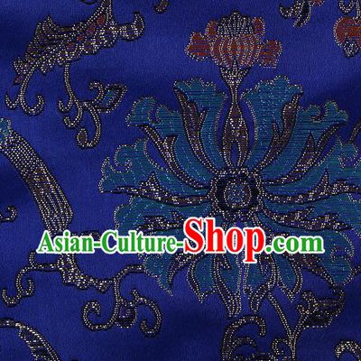 Asian Chinese Traditional Chrysanthemum Pattern Royalblue Brocade Tibetan Robe Satin Fabric Silk Material
