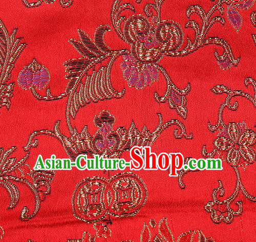 Asian Chinese Traditional Chrysanthemum Pattern Red Brocade Tibetan Robe Satin Fabric Silk Material Asian Chinese Traditional Chrysanthemum Pattern Red Brocade Tibetan Robe Satin Fabric Silk Material