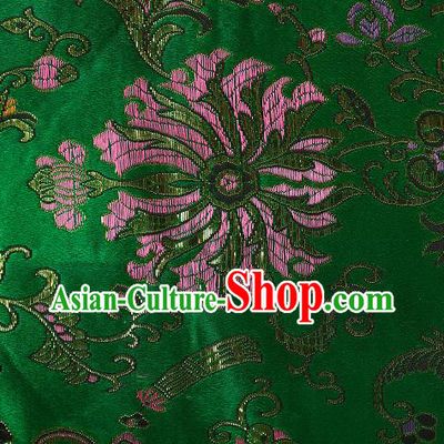 Asian Chinese Traditional Chrysanthemum Pattern Green Brocade Tibetan Robe Satin Fabric Silk Material