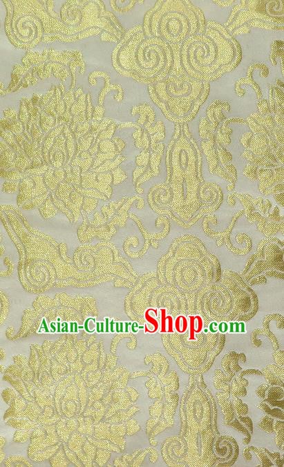 Asian Chinese Traditional Cloud Lotus Pattern White Brocade Tibetan Robe Satin Fabric Silk Material Asian Chinese Traditional Cloud Lotus Pattern White Brocade Tibetan Robe Satin Fabric Silk Material