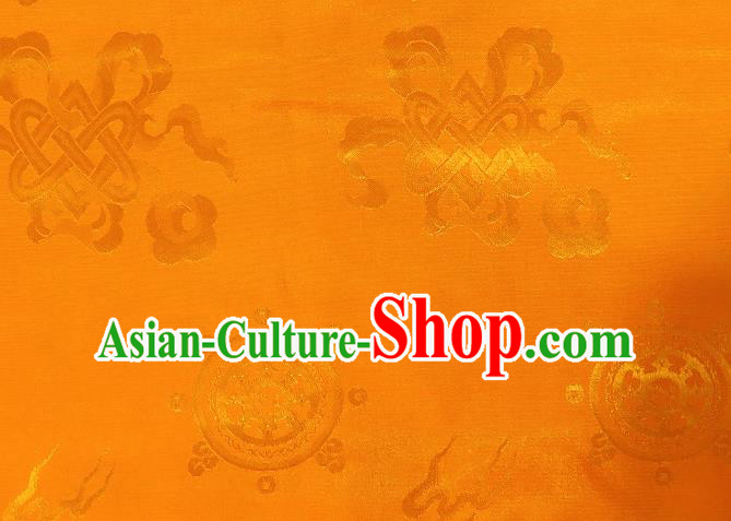Asian Chinese Traditional Lucky Wheel Pattern Golden Brocade Tibetan Robe Satin Fabric Silk Material Asian Chinese Traditional Lucky Wheel Pattern Golden Brocade Tibetan Robe Satin Fabric Silk Material