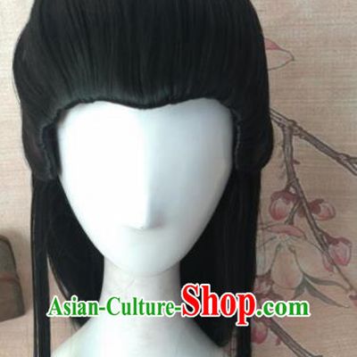 Traditional Chinese Cosplay Hanfu Nobility Childe Swordsman Wigs Ancient Prince Black Wig Sheath Hair Accessories for Men