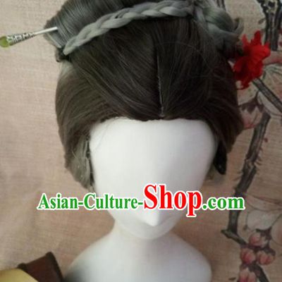 Chinese Traditional Cosplay Old Female Wigs Ancient Dowager Countess Wig Sheath Hair Accessories for Women