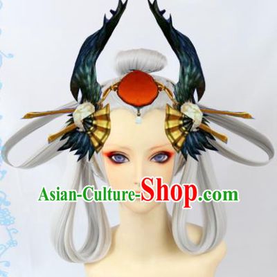 Japanese Traditional Cosplay Onmyoji White Wigs Sheath Ancient Geisha Wig Hair Accessories for Women