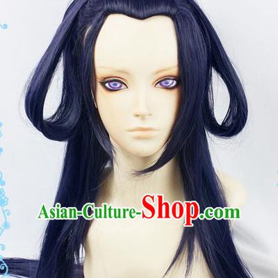 Chinese Traditional Cosplay Princess Fairy Blue Wigs Ancient Female Swordsman Wig Sheath Hair Accessories for Women