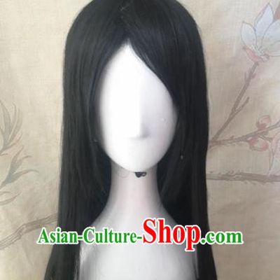 Traditional Chinese Cosplay Swordsman Black Wigs Ancient Nobility Childe Wig Sheath Hair Accessories for Men