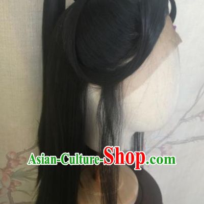 Chinese Traditional Cosplay Swordswoman Wan Ning Wigs Ancient Nobility Lady Wig Sheath Hair Accessories for Women