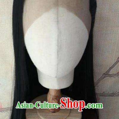 Traditional Chinese Cosplay Prince Swordsman Black Wigs Ancient Nobility Childe Wig Sheath Hair Accessories for Men