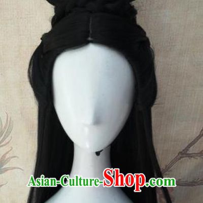 Chinese Traditional Cosplay Swordswoman Wigs Ancient Court Princess Wig Sheath Hair Accessories for Women
