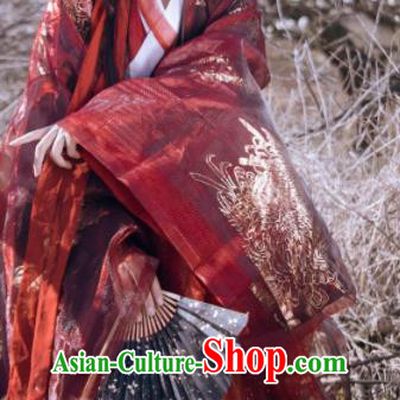 Traditional Chinese Jin Dynasty Swordsman Red Hanfu Clothing Ancient Nobility Childe Prince Wedding Replica Costumes for Men