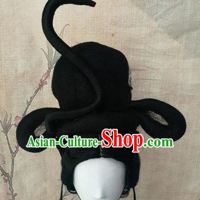 Chinese Traditional Cosplay Goddess Black Wigs Ancient Court Princess Wig Sheath Hair Accessories for Women