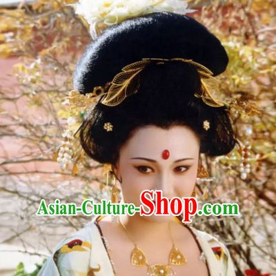 Chinese Classical Ancient Female Tang Dynasty Empress Wig and Hair Jewelry Set