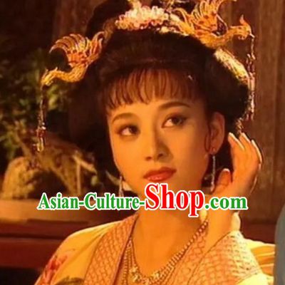 Chinese Classical Ancient Tang Dynasty Female Princess Wigs and Hair Jewelries Set