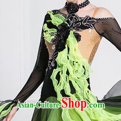 Top Grade Ballroom Dance Waltz Green Dress Modern Dance International Dance Costume for Women