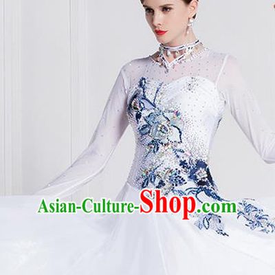 Top Grade Ballroom Dance Waltz White Dress Modern Dance International Dance Costume for Women