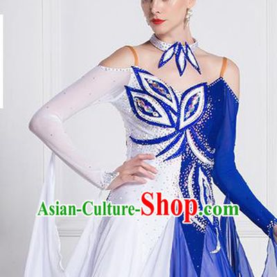 Top Grade Ballroom Dance Waltz Royalblue Veil Dress Modern Dance International Dance Costume for Women