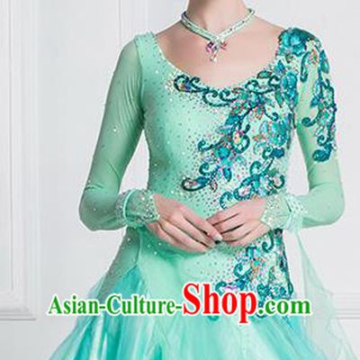 Top Grade Ballroom Dance Waltz Green Veil Dress Modern Dance International Dance Costume for Women