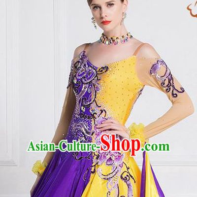 Top Grade Ballroom Dance Waltz Purple Veil Dress Modern Dance International Dance Costume for Women
