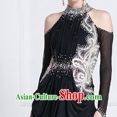 Top Grade Latin Dance Samba Black Dress Modern Dance International Ballroom Dance Costume for Women
