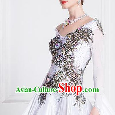 Top Grade Waltz Dance White Dress Ballroom Dance Modern Dance International Dance Costume for Women