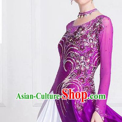 Top Grade International Waltz Dance Embroidered Purple Dress Ballroom Dance Modern Dance Costume for Women