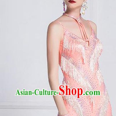 Top Grade Latin Dance Competition Samba Pink Dress Modern Dance International Ballroom Dance Costume for Women