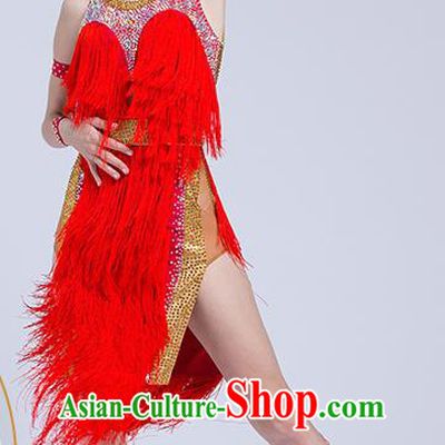 Top Grade Latin Dance Competition Cha Cha Red Tassel Dress Modern Dance International Ballroom Dance Costume for Women