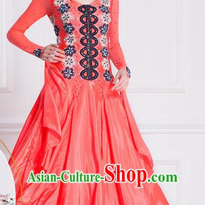 Top Grade International Waltz Dance Watermelon Red Dress Ballroom Dance Modern Dance Competition Costume for Women