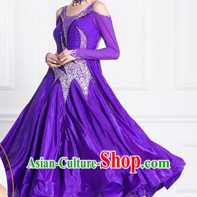 Top Grade International Waltz Dance Purple Dress Ballroom Dance Modern Dance Competition Costume for Women