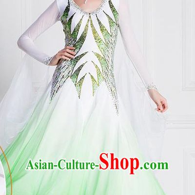 Professional International Waltz Dance Light Green Dress Ballroom Dance Modern Dance Competition Costume for Women