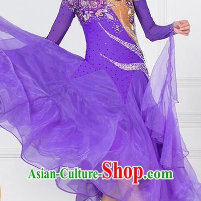 Professional International Waltz Dance Violet Dress Ballroom Dance Modern Dance Competition Costume for Women