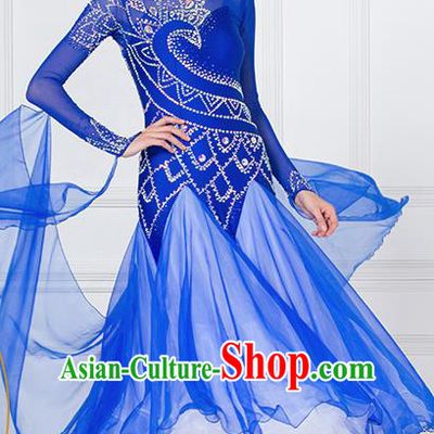 Professional International Waltz Dance Royalblue Dress Ballroom Dance Modern Dance Competition Costume for Women