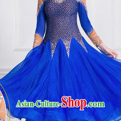 Professional International Waltz Dance Royalblue Veil Dress Ballroom Dance Modern Dance Competition Costume for Women