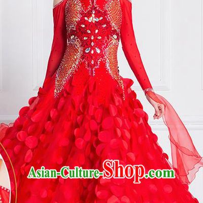 Professional International Waltz Dance Red Dress Ballroom Dance Modern Dance Competition Costume for Women