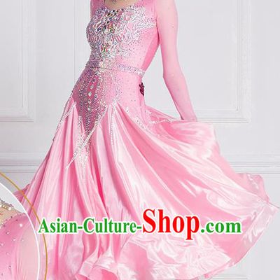Professional International Waltz Dance Pink Dress Ballroom Dance Modern Dance Competition Costume for Women