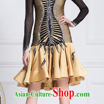 Top Grade Latin Dance Competition Golden Dress Modern Dance International Ballroom Dance Costume for Women