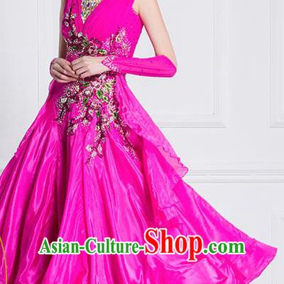 Professional Modern Dance Waltz Rosy Dress International Ballroom Dance Competition Costume for Women