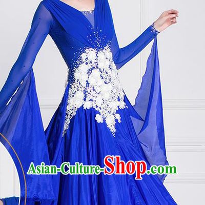 Professional International Waltz Dance Royalblue Dress Ballroom Dance Modern Dance Competition Costume for Women
