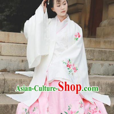 Traditional Chinese Ming Dynasty Royal Princess Replica Costumes Ancient Rich Lady White Hanfu Dress for Women
