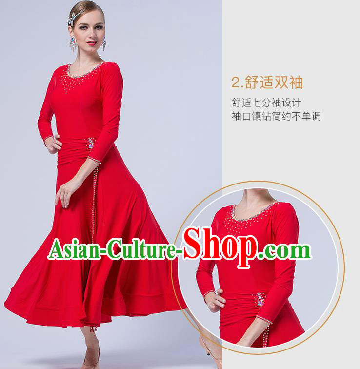 Professional Waltz Competition Red Dress Modern Dance International Ballroom Dance Costume for Women