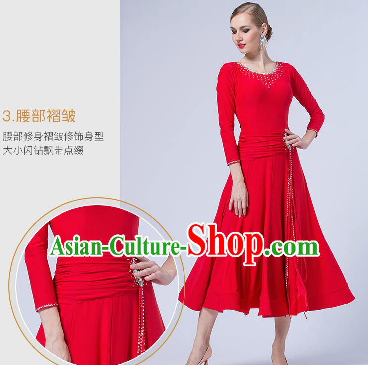 Professional Waltz Competition Red Dress Modern Dance International Ballroom Dance Costume for Women