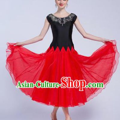 Professional Modern Dance Waltz Competition Red Veil Dress International Ballroom Dance Costume for Women