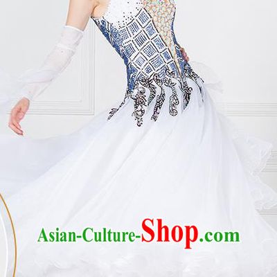 Professional Modern Dance Waltz Competition White Dress International Ballroom Dance Costume for Women