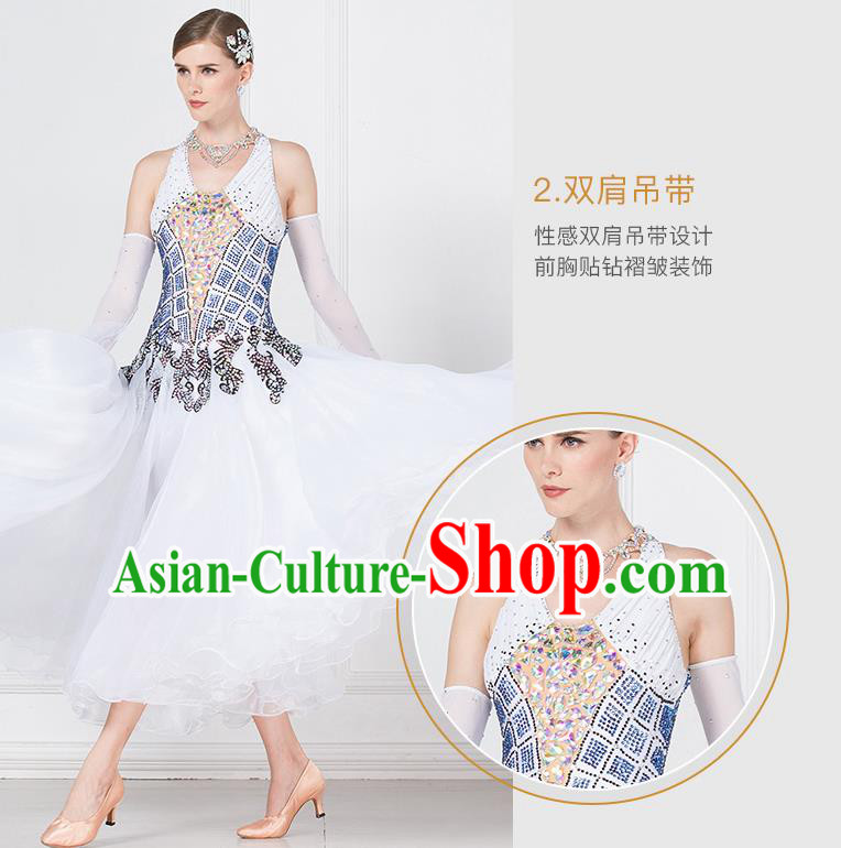 Professional Modern Dance Waltz Competition White Dress International Ballroom Dance Costume for Women